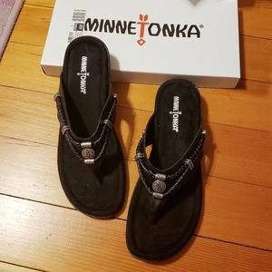 black leather beaded sandals